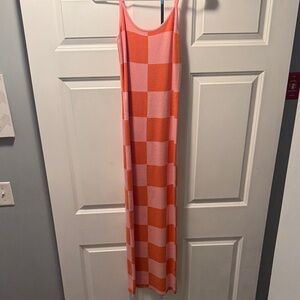 Orange and Pink Checkered Maxi Dress
